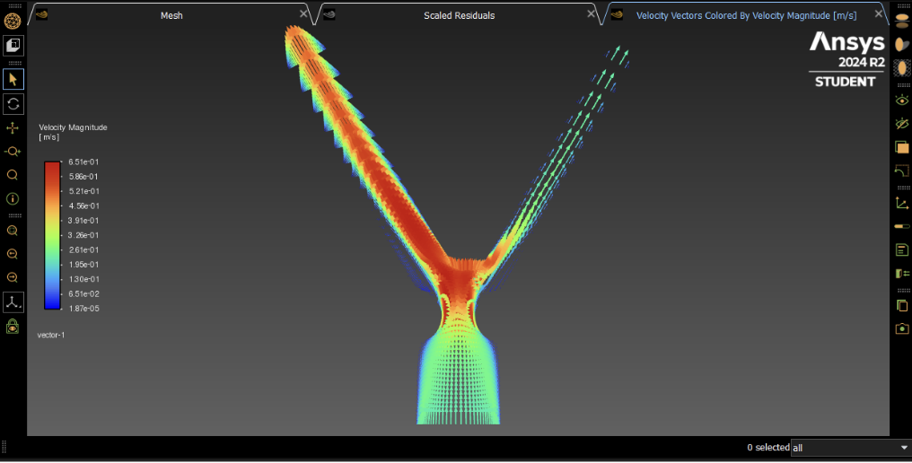 Artery velocity vector field with stenosis