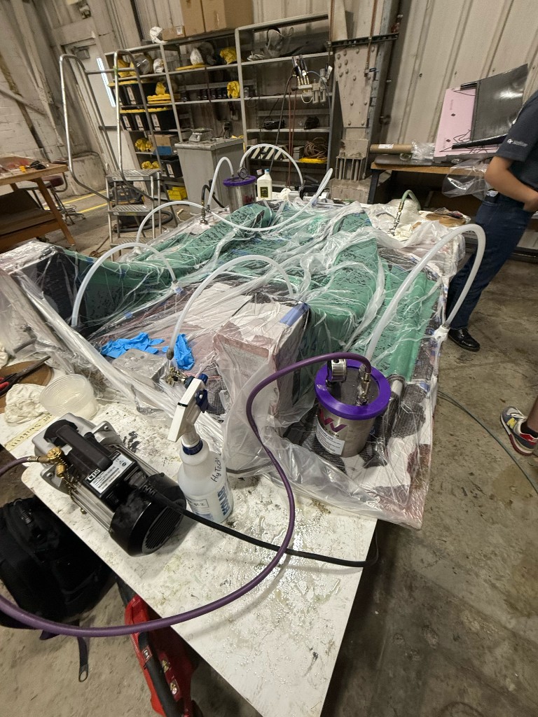 HyTech vacuum bagging setup for carbon-fiber component work
