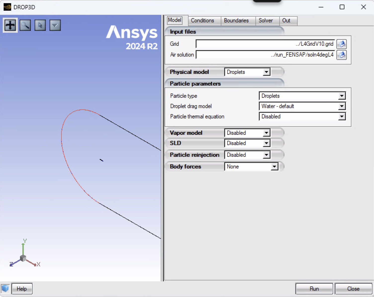 DROP3D droplet trajectory setup in ANSYS 2024 R2
