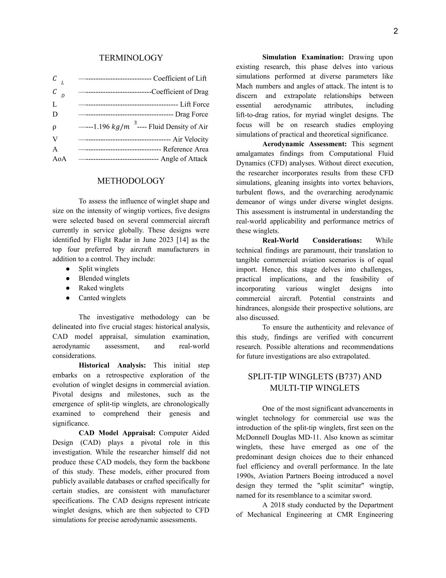 Winglet study methodology and terminology page